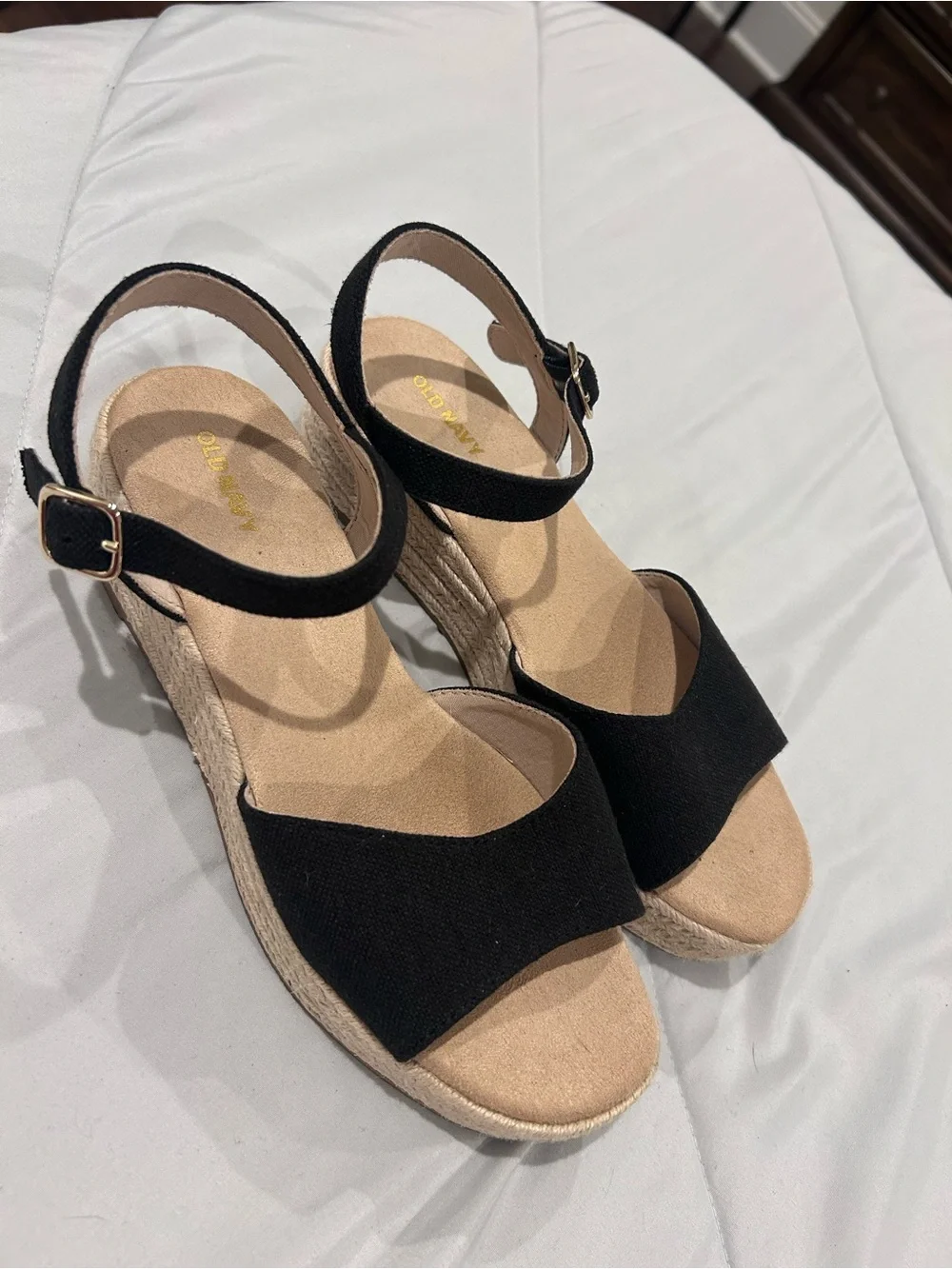 Old Navy Black Ankle-Strap Espadrille Wedge Sandals